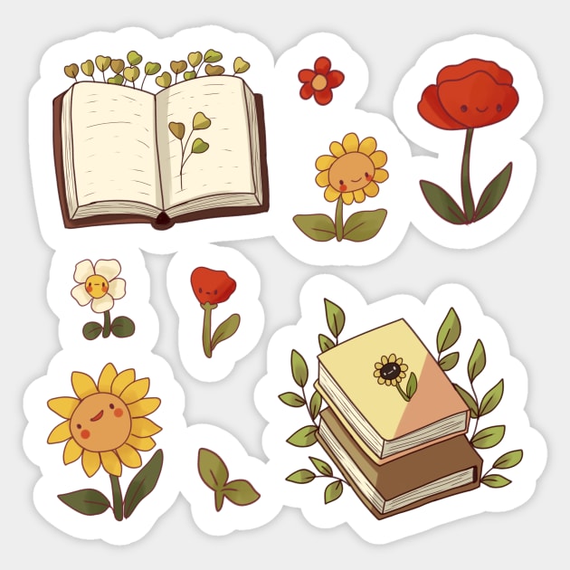 Books and flowers illustration Sticker by Mayarart